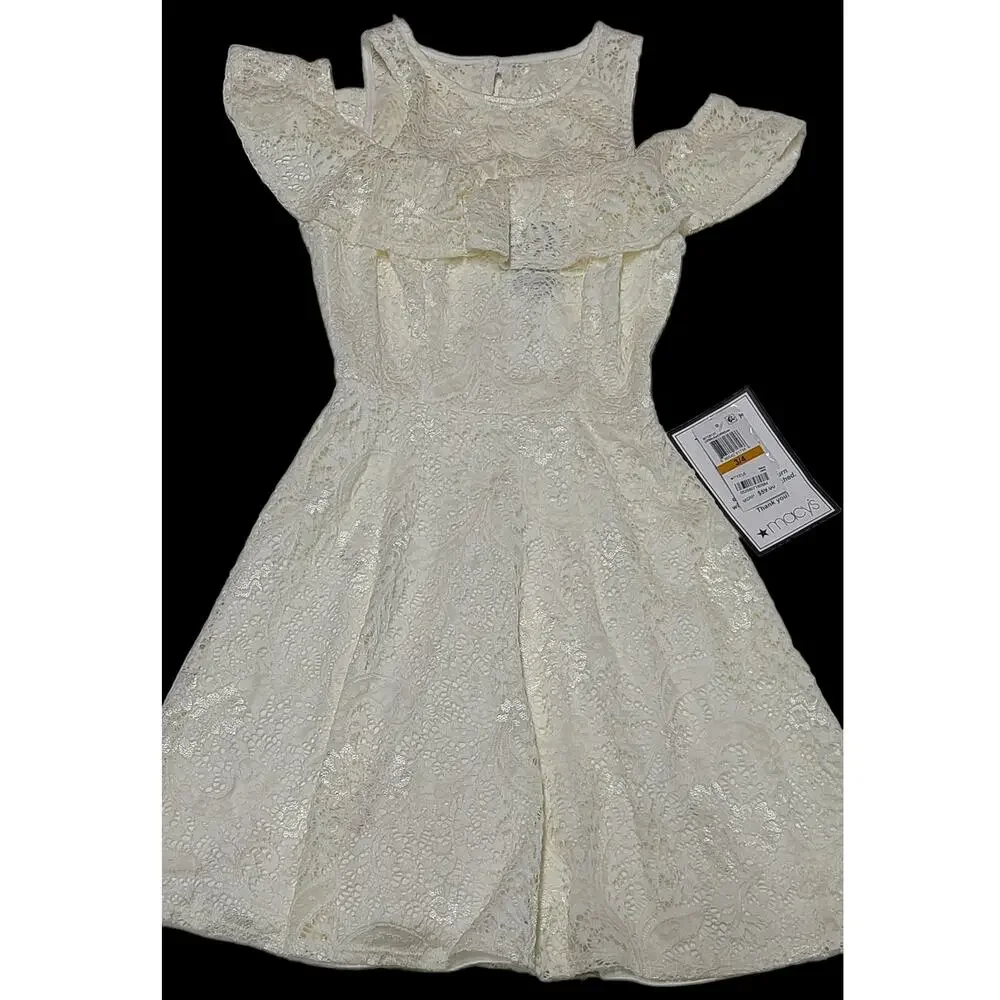 B Darlin Off white lace cold shoulder fit and flare dress women's 3/4 NWT - Picture 3 of 8